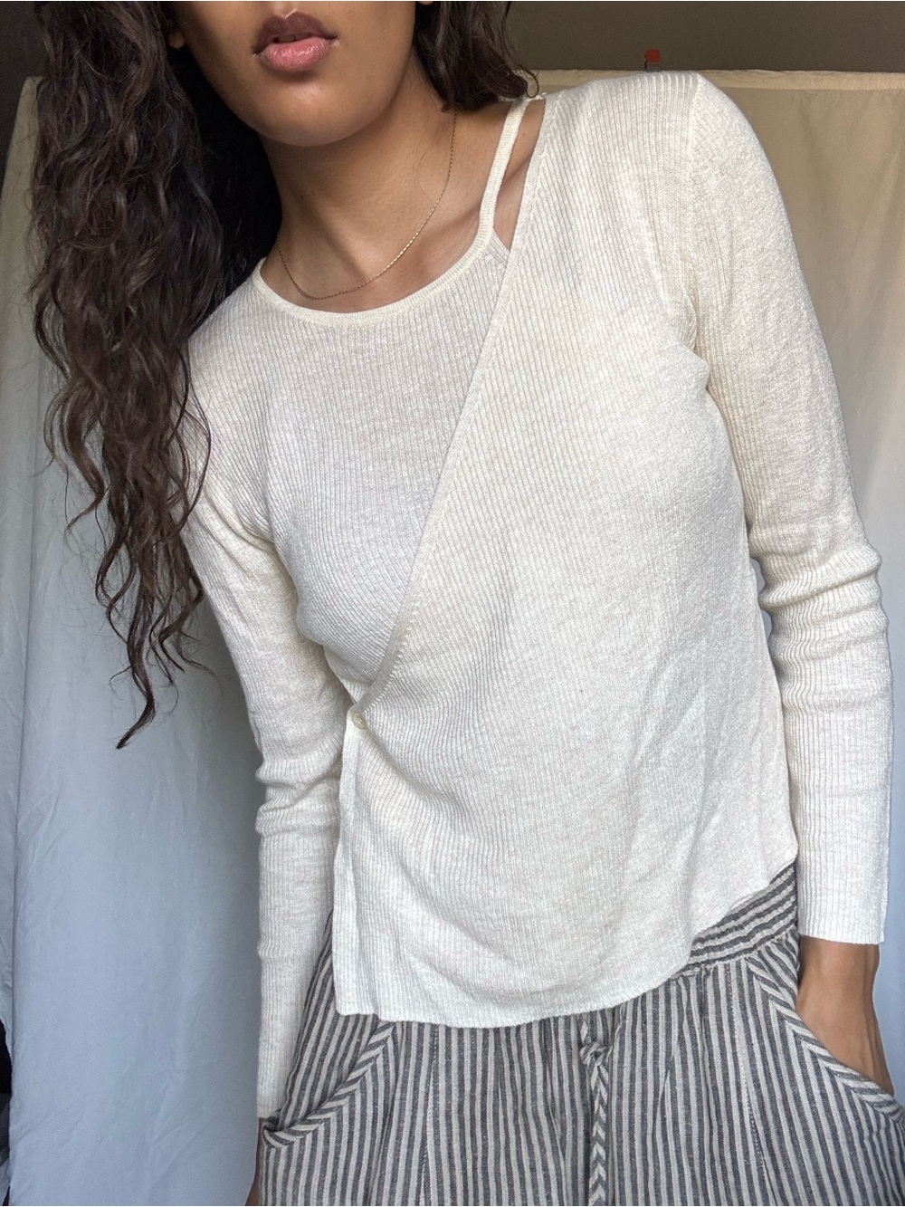 J.ING Cream Long-Sleeve Asymmetrical Knit Top